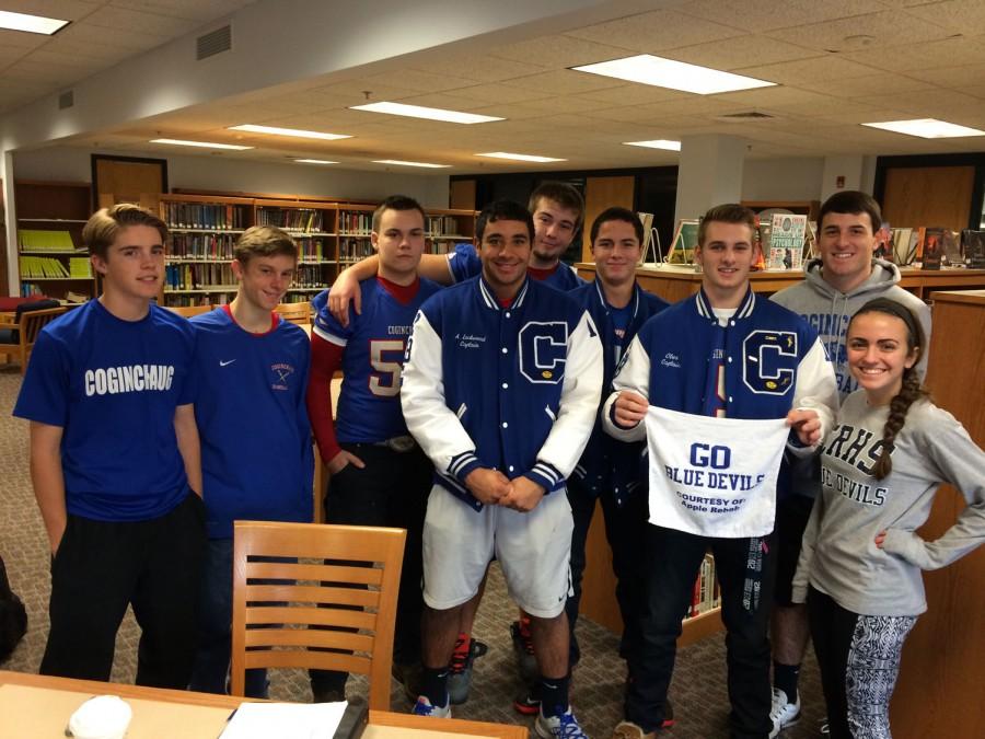 Coginchaug+athletes+all+decked+out+in+their+Blue+Devil+gear.+